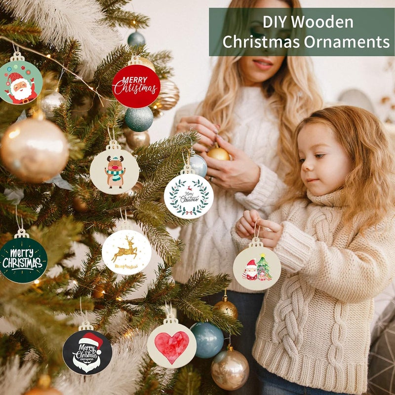 Fuyit 100Pcs 3.5 Inch Wooden Christmas Ornaments Unfinished Wood Slices with Holes, Predrilled Wood Round Circles Blank Discs for DIY Crafts Party Decorations - Image 5